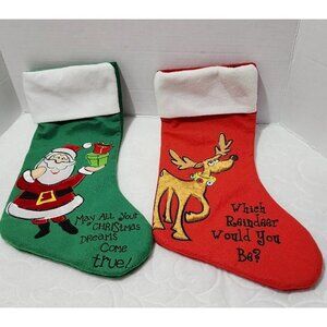 2 Dan Dee Santa Reindeer Christmas Stockings applique holiday whimsy 2011